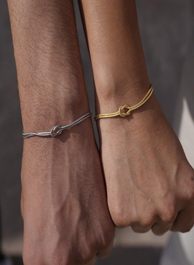 SANDOO Love Knot Bracelet for Women - Gold Knot Bracelet for Best Friend Bff, Dainty Infinity Love Bracelet, Friendship Snake Chain Bracelet, Couples Matching Bracelet, Mother Daughter Bridesmaid Gift (GOLD-2PCS) - Image 4
